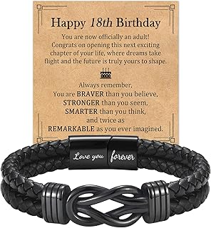 EPIRORA Birthday Gifts for Boys Men, Black Braided Leather Infinity Knot Bracelets Gifts for 13 14 15 16 17 18 19 20 21 Year Old Boy Teens, Birthday Presents for Son Grandson Nephew Brother Friend
