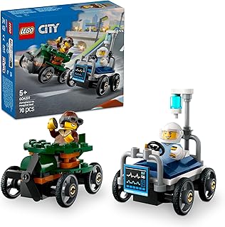 60459 City Airplane to Hospital Bed, Race Car Pack, Toy, Birthday, Present, Blocks, Educational Boys, Girls, Children, 5, 6, 7, 8 Years, Vehicle, Car, Mini Car, Toy