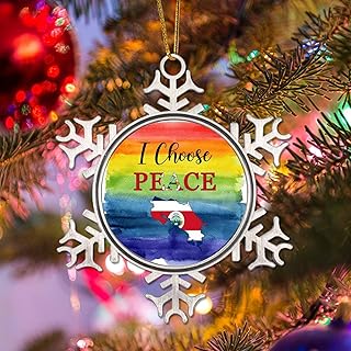 Costa Rica Holiday Keepsake Snowflake Metal Christmas Ornament Costa Rica I Choose Peace Christmas Tree Ornament Travel Souvenir Rainbow Flag Gay LGBTQ Christmas Tree Keepsake