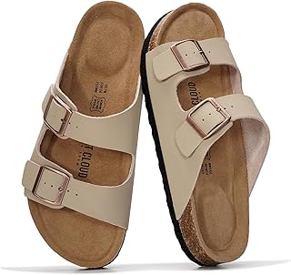 100% Genuine Leather Flat Sandals For Women 2026 Cork Footbed Womens Sandals with Memory Foam and arch support Vacation Essentials Slides for Women Footwear (Venita)