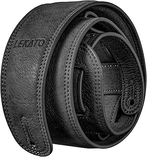 LEKATO Leathers Guitar Strap 2.5" Wide Padded Bass Strap Soft Comfortable with High Density Form Pad, Adjustable Length from 41" to 51" for Electric/Acoustic Guitar Bass,Black