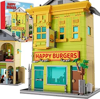 Happy Burgers Building Set, House Building Blocks Toys Sets, Architecture Street View Miniature Houses Model Kits DIY Crafts Collectibles Gifts for Adults, Kids, TV Fans