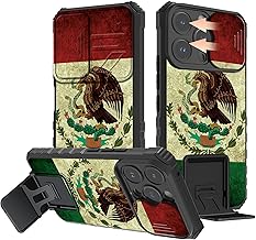 for iPhone 15 Pro Phone Case 2023 with Slide Camera Cover Built-in Kickstand Dual Layer Hybrid Shockproof Protective Cover Case for Apple iPhone 15 Pro 6.1 inch,Mexico Mexican Vintage Flag
