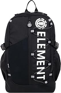 Element Backpack, Vertical Logo Skate Pack, Multi-Compartment Storage, Reflective Bungee Cord, Black