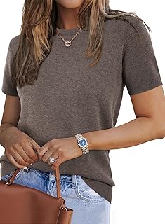 Women's Lightweight Wool Blend Short Sleeve Sweater Top Business Casual