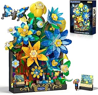 Starry Night Flower Wall Building Set with Lights, Mother's Day Botanical Collection Famous Painting Artwork Building Block with Butterfly, 1008 PCS Home Wall Decor, Gift for Adults Girls 10+