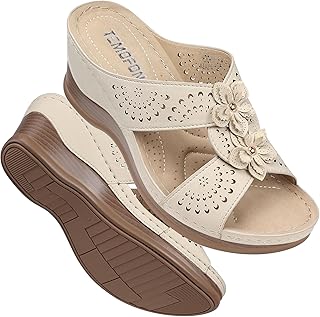 Womens Wedge Sandals Leather: Dressy Sandal, Rubber Sole, Comfortable Walking, Casual Slip on Summer Shoes, Size 5-11