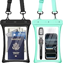 CACOE [Floatable Floating Universal IPX8 Waterproof Phone case 2 Pack-Up to 10.0",Adjustable Lanyard Phone Pouch,Cellphone Dry Bags for Vacation Beach Pool Kayak Cruise Travel Essentials（Black+Green）