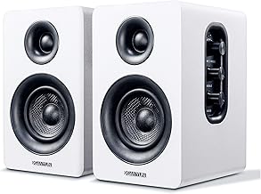 Sanyun SW208 3" Active Bluetooth 5.0 Bookshelf Speakers – 60W Carbon Fiber Speaker Unit - Built-in 24bit DAC Dynamic 3D Surround Sound 2.0 Computer PC Monitor Gaming (Pair, White)