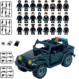 SWAT Military Police Building Block Set | SUV + Soldiers Minifigures (24 PCS) with Weapons and Accessories Gift