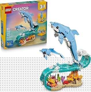 Creator 3 in 1 Sea Animals: Beautiful Dolphins Building Toy for Girls, Boys, & Kids, Ages 8+ - Gift for Birthdays - Build a Dolphin, Seahorse, or Crab Animal Figure - 31385