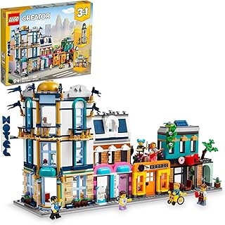 Creator Main Street 31141 Building Toy Set, 3 in 1 Features a Toy City Art Deco Building, Market Street Hotel, Café Music Store and 6 Minifigures, Endless Play Possibilities for Boys and Girls