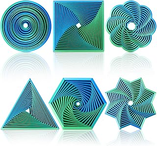6 Pcs Fractal Fidget Hexagon 3D Printed Fidgets Stress Relief Sensory Tool Colorful Whirling Spiral Meditation Tool for ADHD Autism Birthday Gift Easter Basket Stuffers(Blue Green)