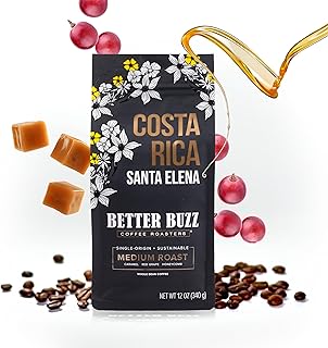 Better Buzz Costa Rica Whole Bean Coffee Medium Roast, 12 Ounce (Pack of 1), Small Batch Roasted Arabica Coffee Beans, Caramel and Honeycomb Notes