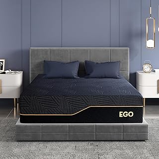 EGOHOME 14 Inch Queen Memory Foam Mattress for Back Pain, Cooling Copper Gel Bed in a Box, Foam Made in USA, CertiPUR-US Certified, Therapeutic Medium Firm, 60x80x14 Black