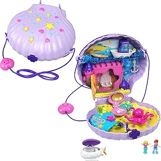 Tiny Power Seashell Purse Compact with Wearable Strap, Fun Under-the-Sea Features, Micro Polly and Lila Mermaid Dolls, 2 Accessories & Sticker Sheet; 4 Years Old & Up (Amazon Exclusive)