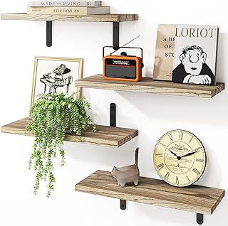 Fixwal Wall Floating Shelves for Room Decor, 4 Sets Floating Shelves for Wall Storage, Wood Wall Mounted Shelf for Bedroom Decor, Bathroom Storage, Book Shelf for Wall-Rustic Brown