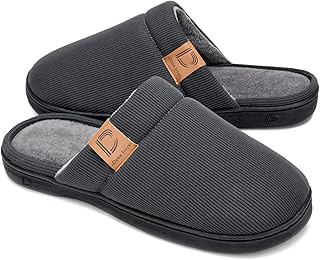 Men's Memory Foam Slippers with Fuzzy Plush Lining, Slip on House Slippers with Indoor Outdoor Anti-Skid Rubber Sole