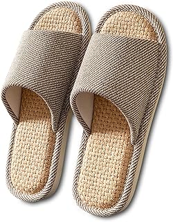 Women And Men House Fabric Slippers Indoor And Outdoor, Non-Slip Memory Foam Open-Toe Home Shoes, Soft Bottom Linen Unisex Washable Cotton Casual