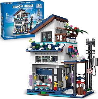 3 in 1 City House Building Sets,Creative Modern House with Light,Seaside Beach Villa Japanese Style Cottage Friends Vacation Hut Building Blocks Toys for Kids Ages 6+