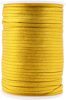 Mandala Crafts Nylon Satin Cord 3mm Rattail Gold String - 50 Yds Chinese Knotting Cord for Bracelet Necklace Jewelry Making Macrame Trim