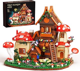 Forest Mushroom House Building Blocks Set, 1377 PCS Mushroom Cottage Building Kit with Openable Windows, Furniture, Flowers, Staircase & Stone Path, Fairy House Building Toy Gift for Kids and Adults