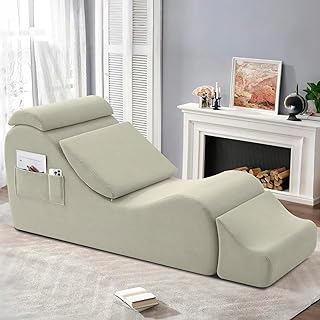 Yoga Chair Lounge for Adult, Ergonomic Chaise Lounge Chair with Side Pocket, Headrest, Waist Pad, Ottoman,Perfect for Stretching, Massage, and Relaxation, Used in Living Room, Bedroom