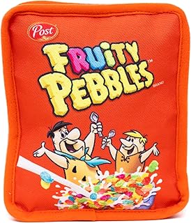 The Flintstones Dog Toy, Fruity Pebbles Fred and Barney Cereal Box Replica Red Pet Toy, Plush