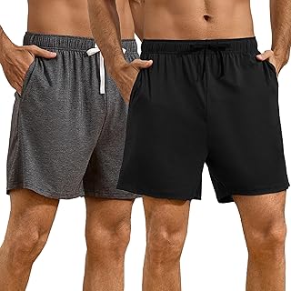 Mens 2 Pack Pajama Shorts, Soft Cool Breathable Sleep Bottoms, Comfy Lounge Pj Pants with Pocket