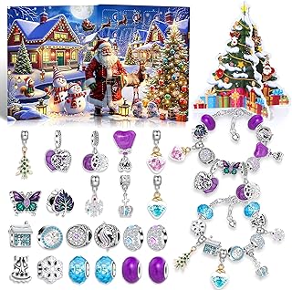 Advent Calendar 2026 Kids, 24 Days Christmas Countdown Calendar with 22Pcs DIY Charm Beads, 2 Bracelets,3D Xmas Tree, Xmas Gift for Girls Boys Teens Women (Purple)
