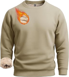 Men's Full Sherpa Lined Crewneck Sweatshirts Heavy-weight Fleece Pullover Thick Thermal Long Sleeve Cotton