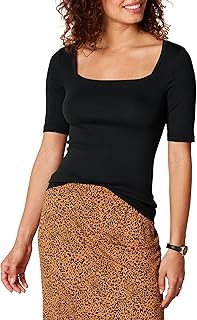 Women's Slim-Fit Half Sleeve Square Neck Summer T-Shirt