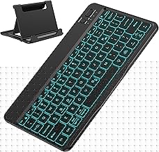 OMOTON Rechargeable Ultra-Slim Keyboard with Upgrade Oversize Keycaps, Adjustable Stand and Backlit, Wireless Bluetooth Keyboard for Samsung Tablet, iPad, Smartphone, Android, iOS, Windows, Black