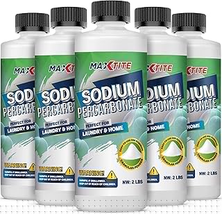 MAXTITE Sodium Percarbonate (10 lbs total - 5 pack of 2 lbs bottles) - 100% Pure - Multi-Use Cleaner for Home & Laundry - HDPE container w/Resealable Child Resistant Cap