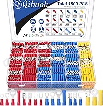 Qibaok 1500pcs Wire Connectors - Insulated Electrical Wire Terminals (Copper) - Ring, Butt, Spade, Fork Connector Kit - Red, Blue, Yellow