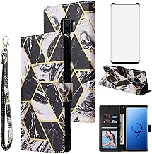Asuwish Compatible with Samsung Galaxy S9 Wallet Case and Tempered Glass Screen Protector Leather Flip Cover Card Holder Kickstand Stand Cell Accessories Phone Cases for Glaxay S 9 Edge 9S GS9 Black
