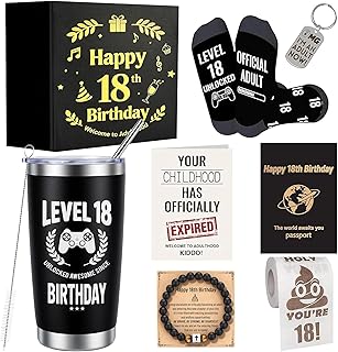 18th Birthday Gifts for Boys – 8 Pcs Gift Set with 20oz Tumbler, Bracelet, Keyring, Socks, Passport Cover & Funny Toilet Paper – Cool 18 Year Old Boy Birthday Gifts, Gift Ideas for 18 Year Old Boy