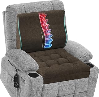 baibu Memory Foam Recliner Cushions with Lumbar Support Pillow Set for Elderly, 20x20x5 Inch Dual-Layer Design Non-Slip Recliner Seat Cushion & Back Support Pillow for Reduce Hip & Lumbar Pain, Brown