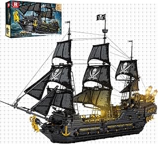 Pirate Ship Building Toys with Lights, Collectible Replica Black Pearl Ship Model Kit 66036, Large Sailboat Building Blocks for Adults Teens 14+, Halloween Decor, Birthday Gift (4304 Pcs)