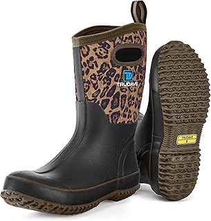 Rubber Boots for Women, Mid Calf Rain Boots, Womens Waterproof Boots, Neoprene Insulated Outdoor Work Mud Boots for Hunting Farming Gardening Fishing, Size 5-11