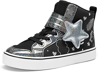 Girls Sneakers High Top Hook and Loop Sparkly Shiny Comfortable Casual Walking Shoes for Toddler/Little/Big Kids