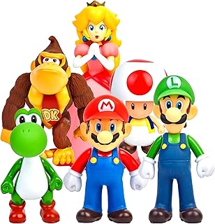 6-Piece Super Mario Action Figures Set, Mario & Luigi Figurines Cake Toppers, Birthday Party Supplies and Decorations, Collectible Toys for Fans (5 inch)