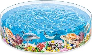 Intex Deep Sea Blue 8 Feet x 18 Inch SnapSet Instant Round Plastic Above Ground Swimming Kiddie Pool for Ages 3 Years and Up, Blue