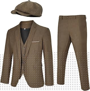 Men's 4 Piece 1920s Suit One Button Vintage Suit,Jacket Vest Pants with Hat