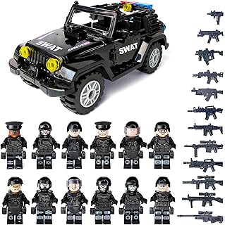 SWAT Military Police Building Block Set | SUV + Soldiers Minifigures (12 PCS) with Weapons and Accessories Gift