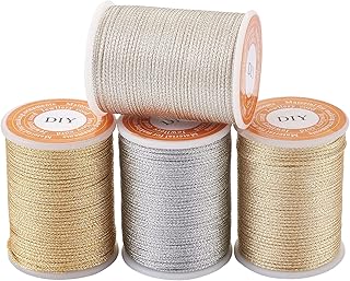 Cheriswelry 4 Rolls 1mm Polyester Cords 4 Colors Gold Metallic Cord Chinese Knotting Cord Braided Polyester Cords Colorful Jewelry Threads for Weave Jewelry Making knotting DIY Crafts Jewelry 22 Yards