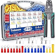 Tnisesm 1100PCS Wire Connector Kit with Crimping Tool, Copper Insulated Electrical Wire Terminals - Ring, Butt, Spade, Fork, Assorted Crimp Connectors in Reusable Carrying Case