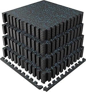 0.56" Thick 96 Sq ft Exercise Mats,24 Tiles Rubber Top 24"X24" Interlocking Puzzle Gym Flooring with High Density EVA Foam for Home Gym & Heavy Weight Workout,Black/Blue