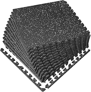 0.56in Thick 48 Sq Ft Gym Flooring for Home Gym, 12 Tiles Workout Exercise Equipment Mats, Rubber Top with EVA Foam, Interlocking Puzzle Floor Tiles for Fitness Room, Protective Flooring Mat