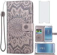 Phone Case for Samsung Galaxy J7 Star J 7 Crown 7J Refine 2018 J7V V 2nd Gen Wallet with Tempered Glass Screen Protector Leather Flip Cover Card Holder Stand Cell Glaxay Aura S767VL SM J737V Gray
